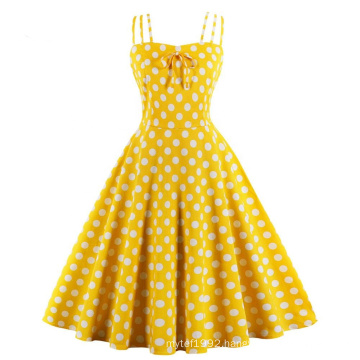 Vintage Summer Polka Dot Printed Party Dresses Cotton